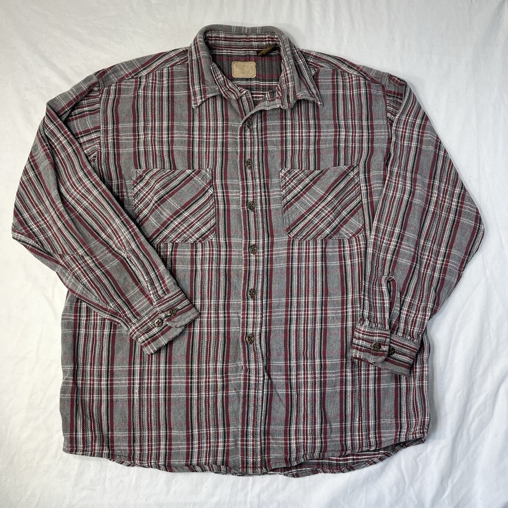 Vintage JCPenney Heavyweight Flannel Shirt Men’s XL Tall Gray Plaid Workwear